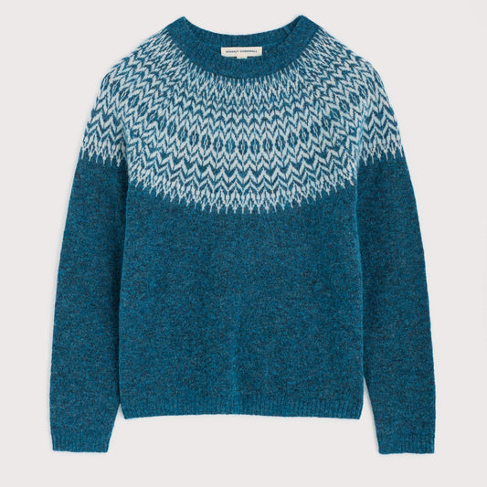Seasalt Cornwall Mohair Fairisle jumper in aqua teal blue
