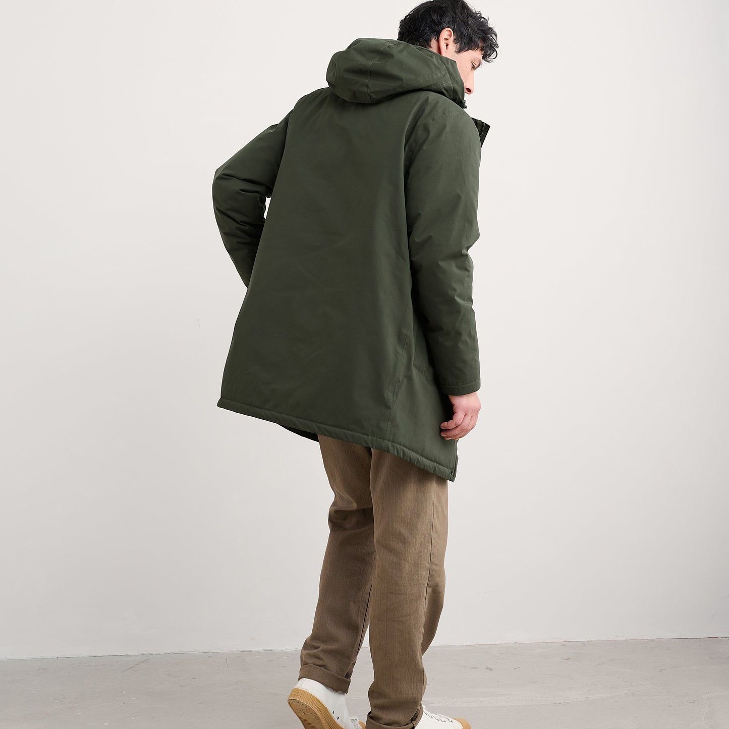 Padded waterproof Coat for Men from Seasalt. Gybe Coat in Woodland.