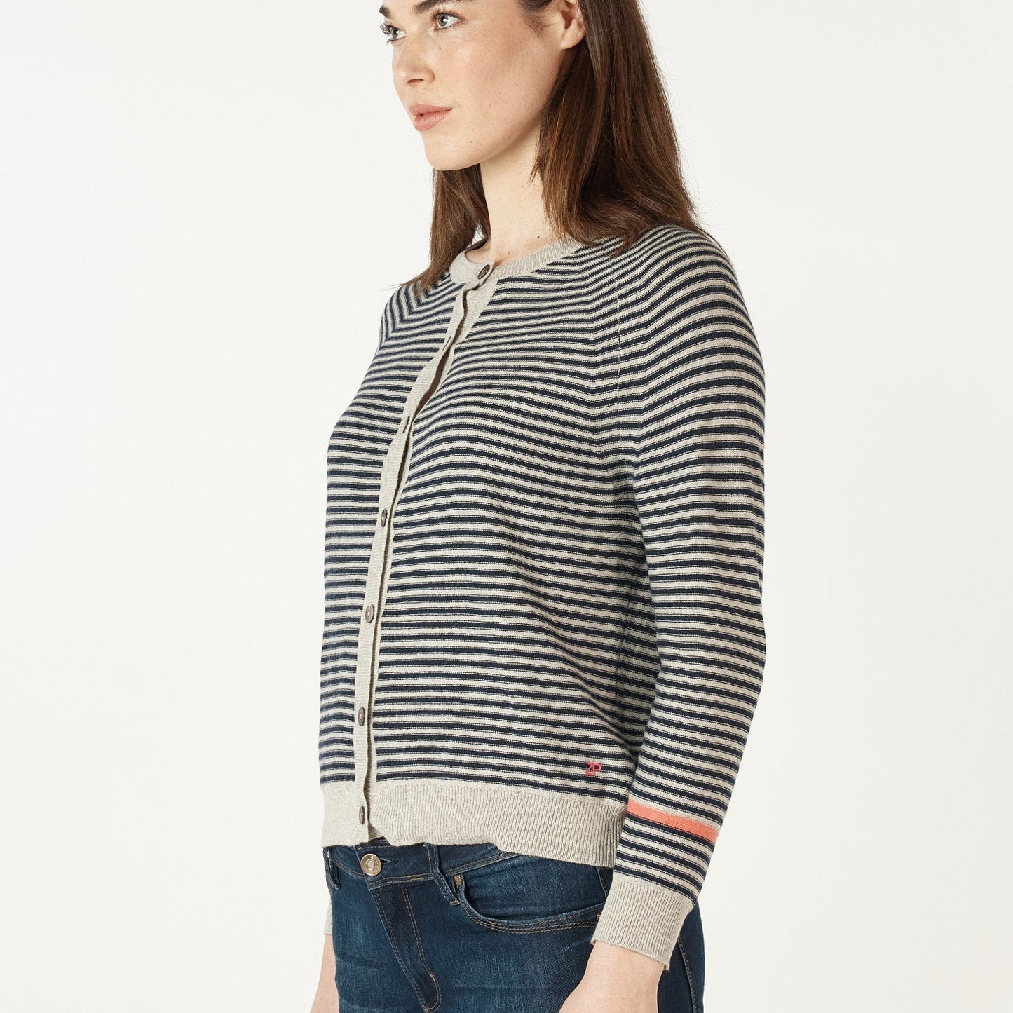 Zaket and Plover striped Cardigan cropped.