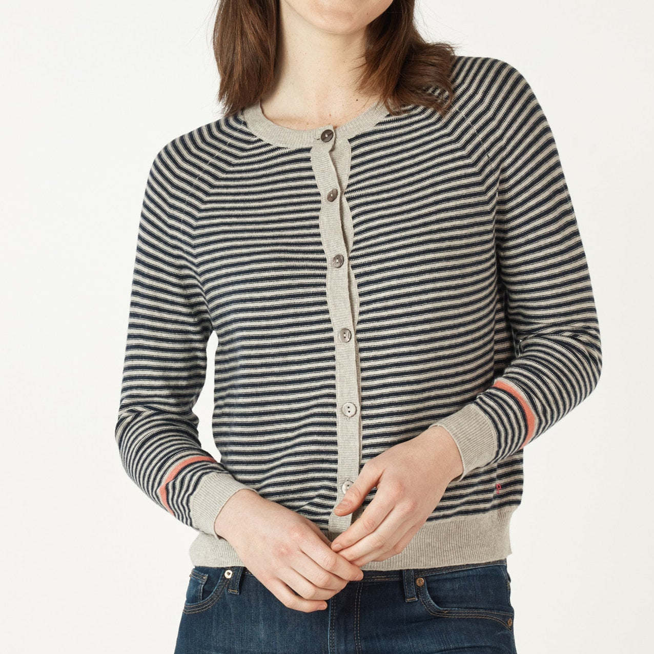 Zaket and Plover Striped Cardigan in Black and White.