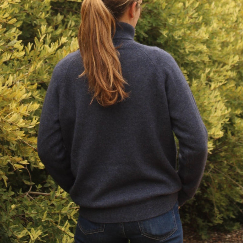 Mansted Kintwear. Yak wool Zoraja roll neck in Blue