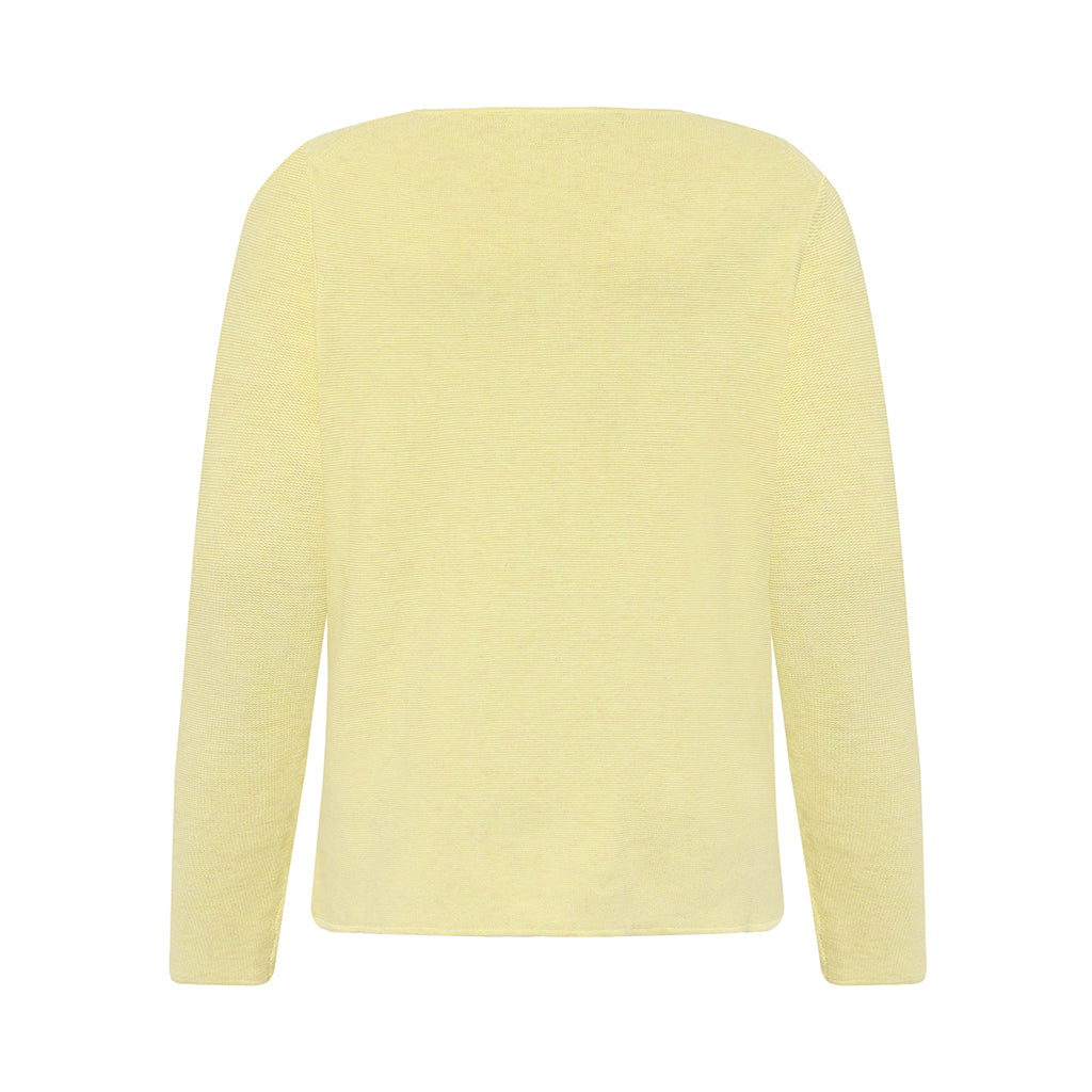 The back of the Monsoon cotton crew Cardigan in Light Lemon yellow by Mansted