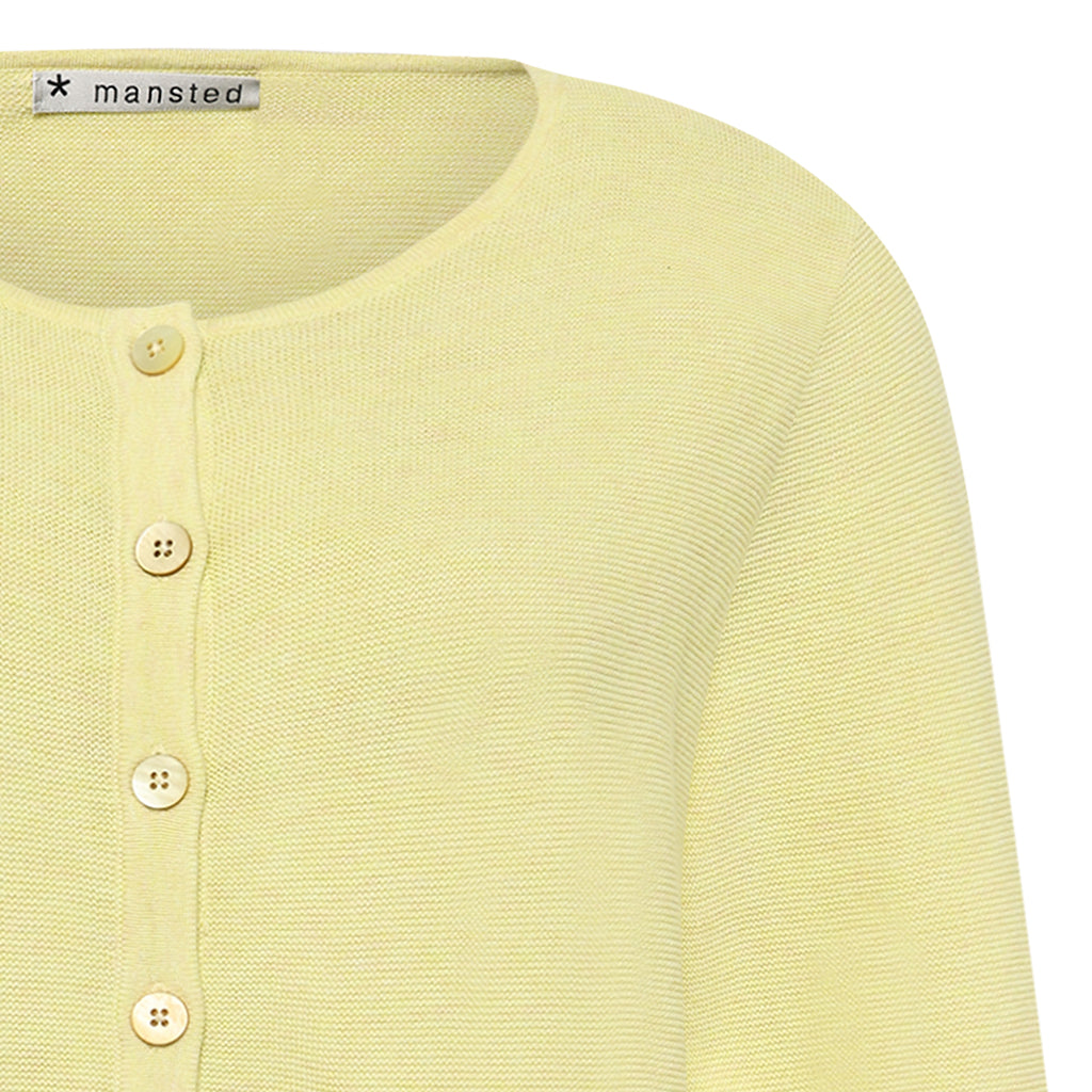 Close up of knit of the Monsoon yellow Cardigan by Mansted for women