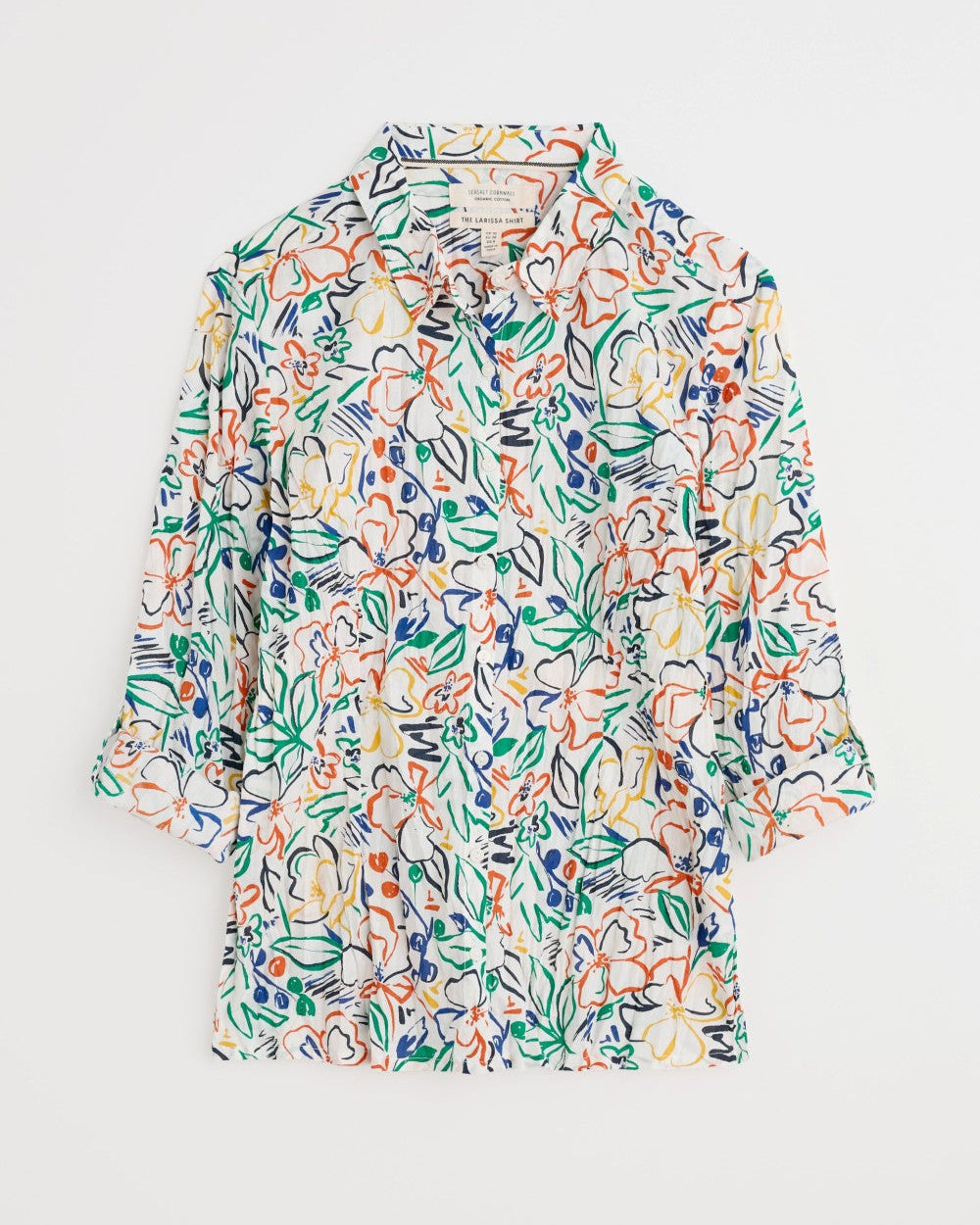 Flat lay of the Larissa cotton shirt in Painters Garden Chalk by SEASALT