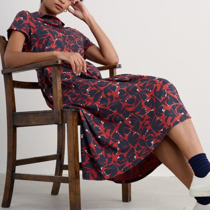 Mainland Jersey Midi Dress in Floral Cutout Dark Cinnamon by SEASALT