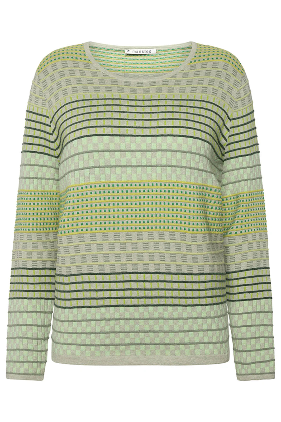 Mansted Hibiscus in green checks and stripes long sleeve top