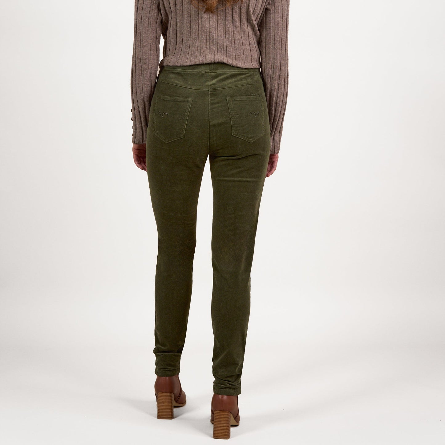 Pull on cord trousers from Vassalli in deep sage