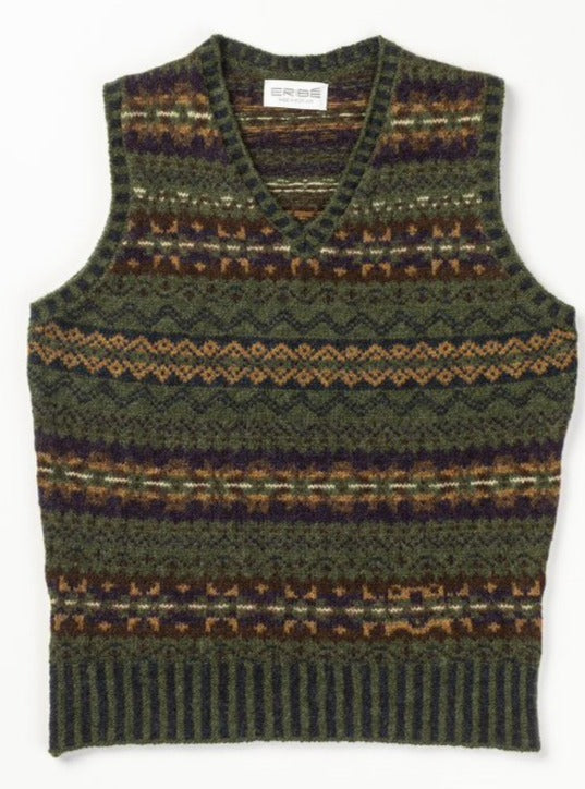 Eribe, quality Scottish Knitwear Men's Vest in Woodland