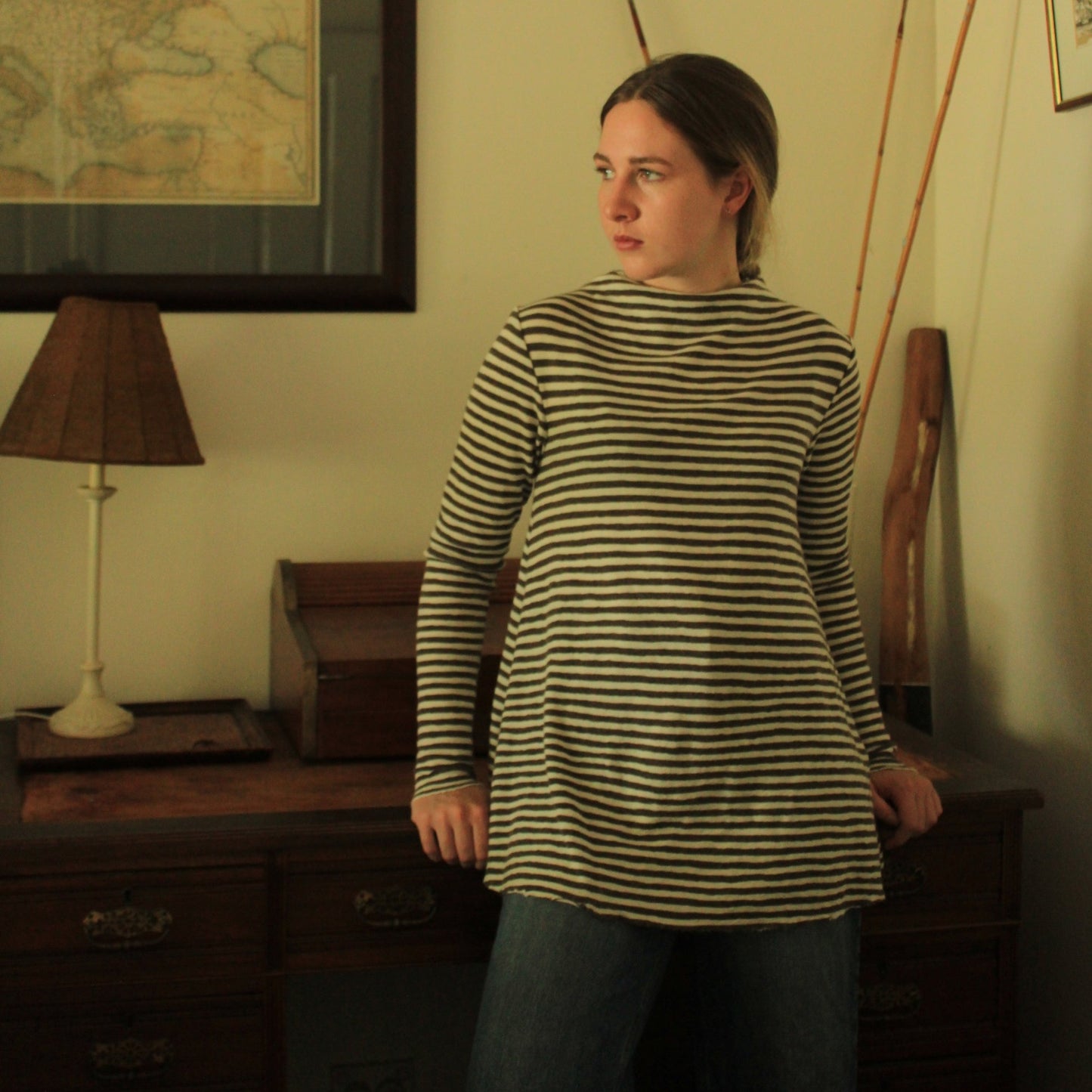 Set in Sleeve top by basics earth stripe