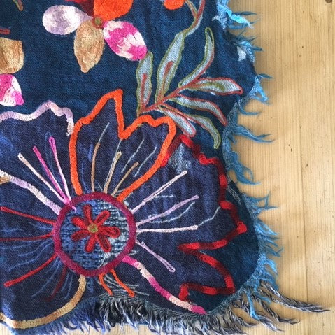 Namaskar Merino wool and silk scarf hand embroided