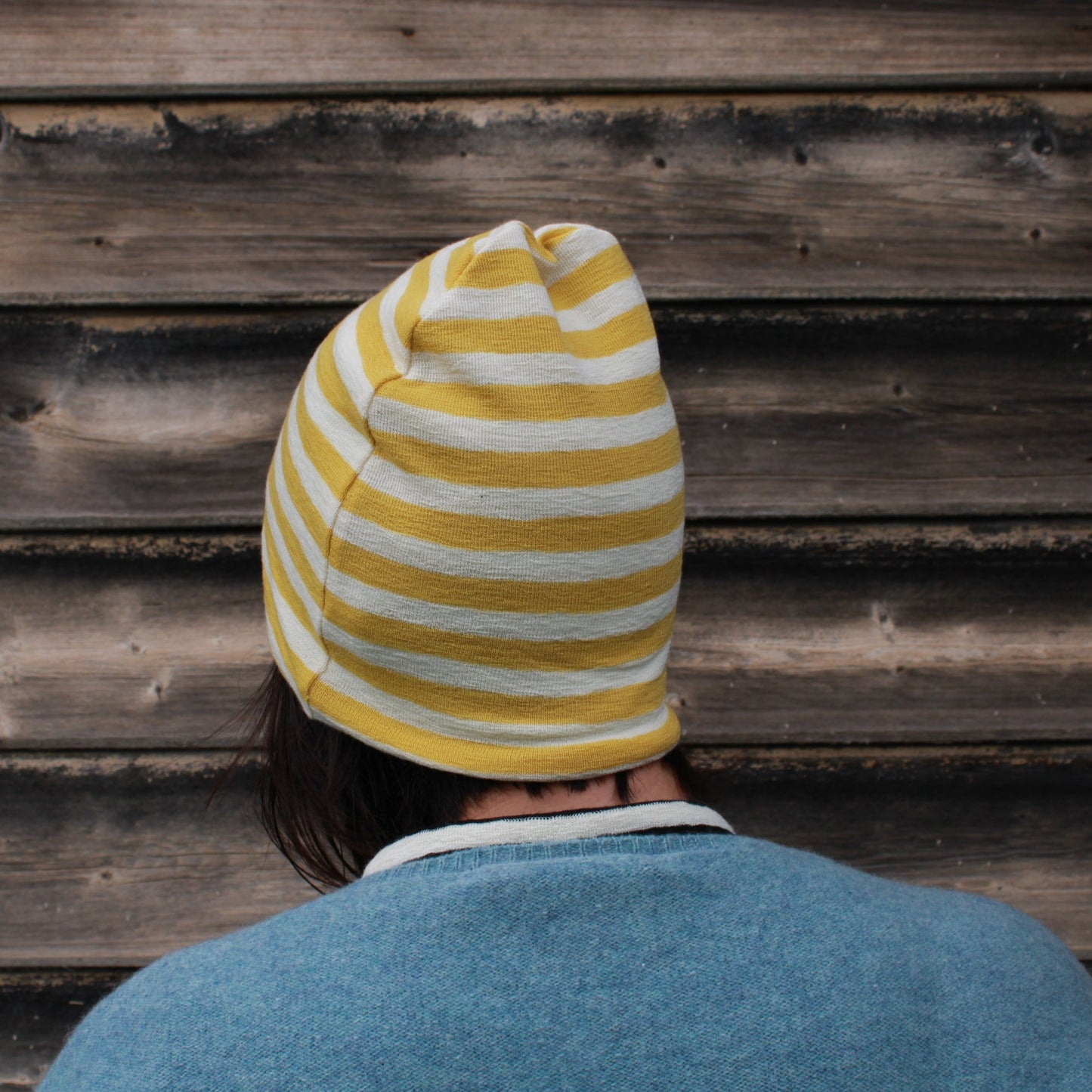 wool beanie yellow stripe. By basics.