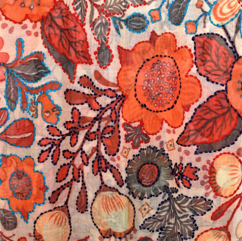 Namaskar Merino Wool Jacquard Scarf with embroidery Floral