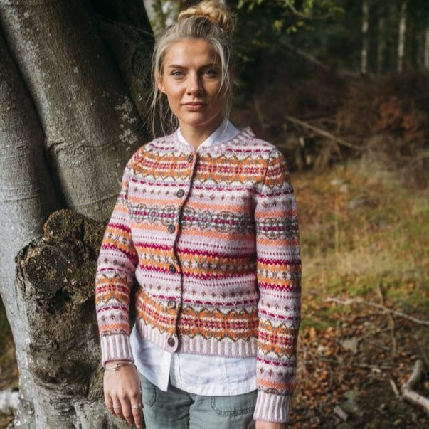 Westray Cardigan in Orange Burst by Eribe. Quality Scottish Knitwear.