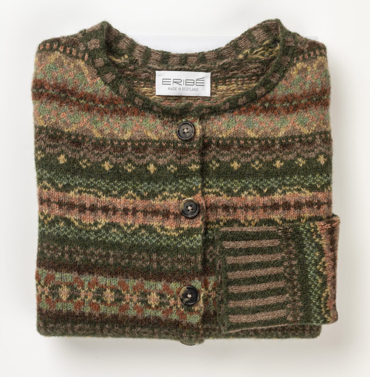 Eribe Westray cardigan in Spangle Scottish Knitwear Fairisle design Shetland
