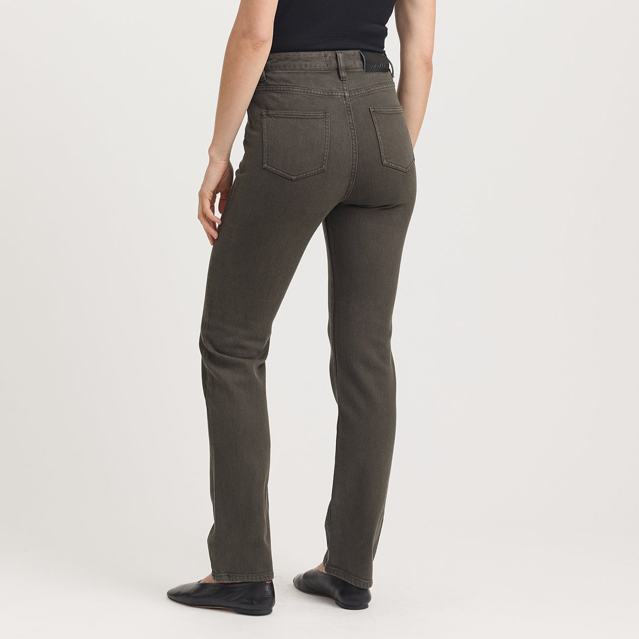 Merino-denim high waisted straight leg jeans in bay leaf from Toorallie