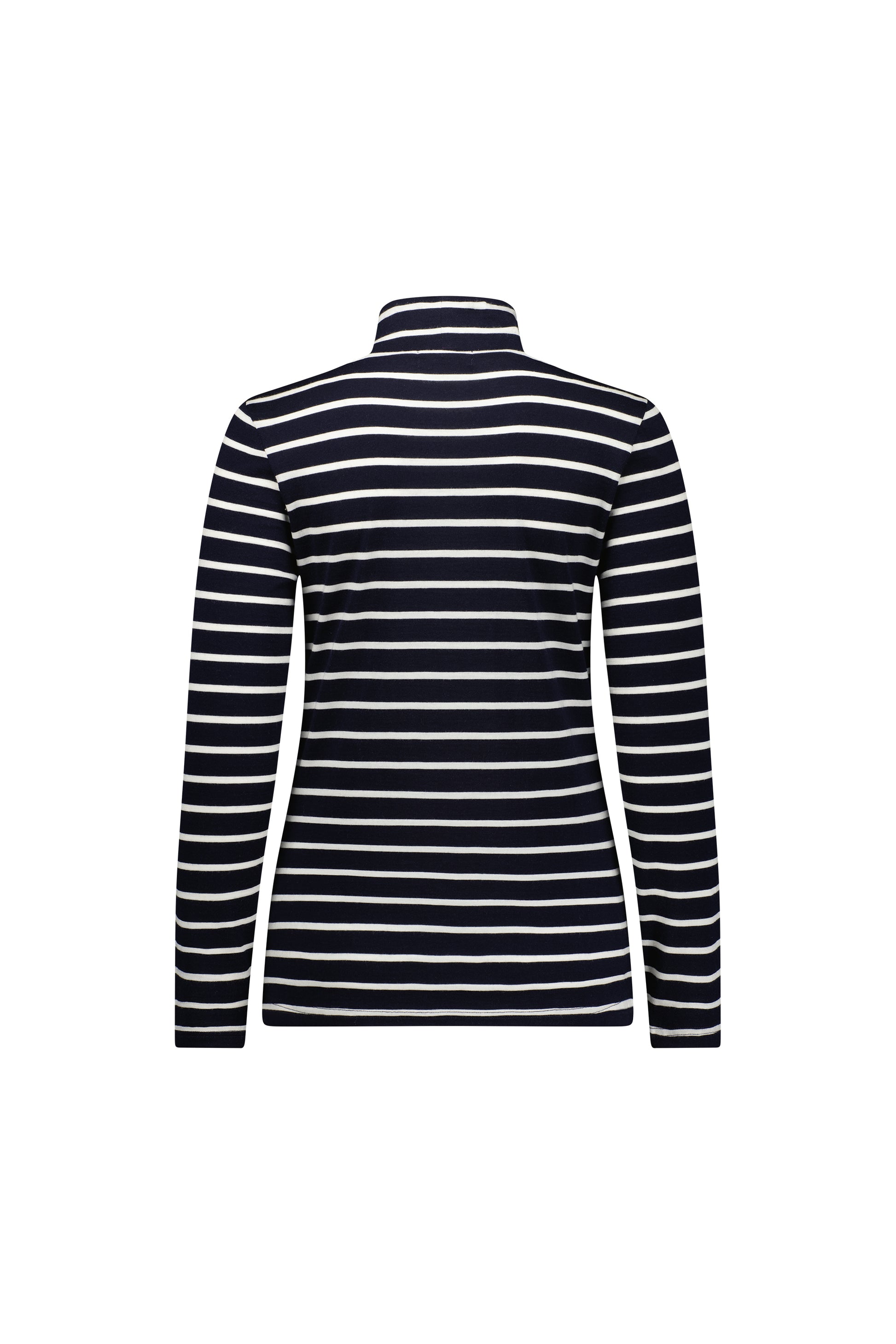 Vassalli's High Neck Top for women made from merino wool, in ink stripe colourway