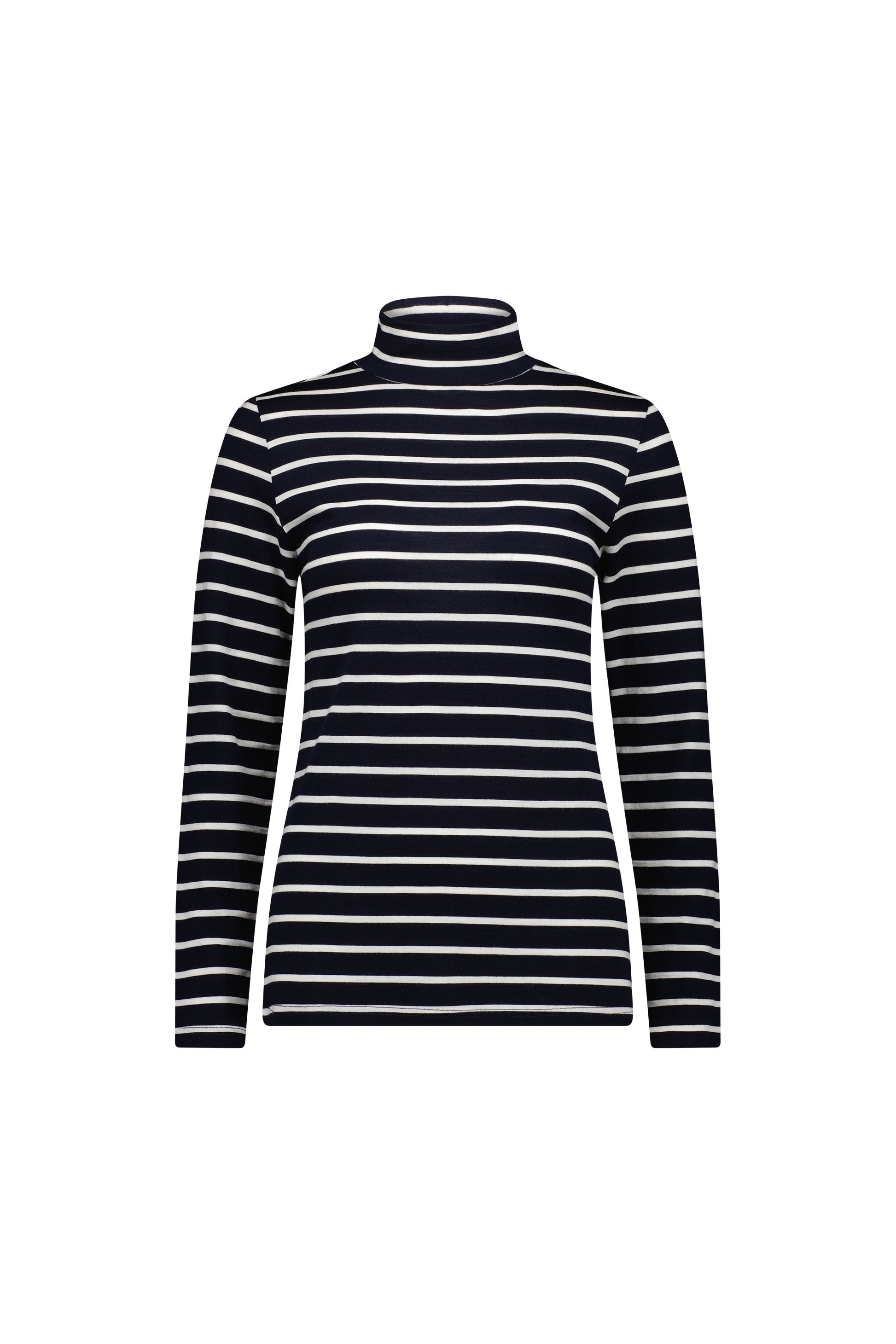 Vassalli's High Neck Top for women made from merino wool, in ink stripe colourway