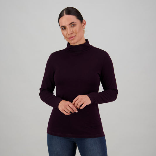 Vassalli Merino High Neck Top for women in Mulberry