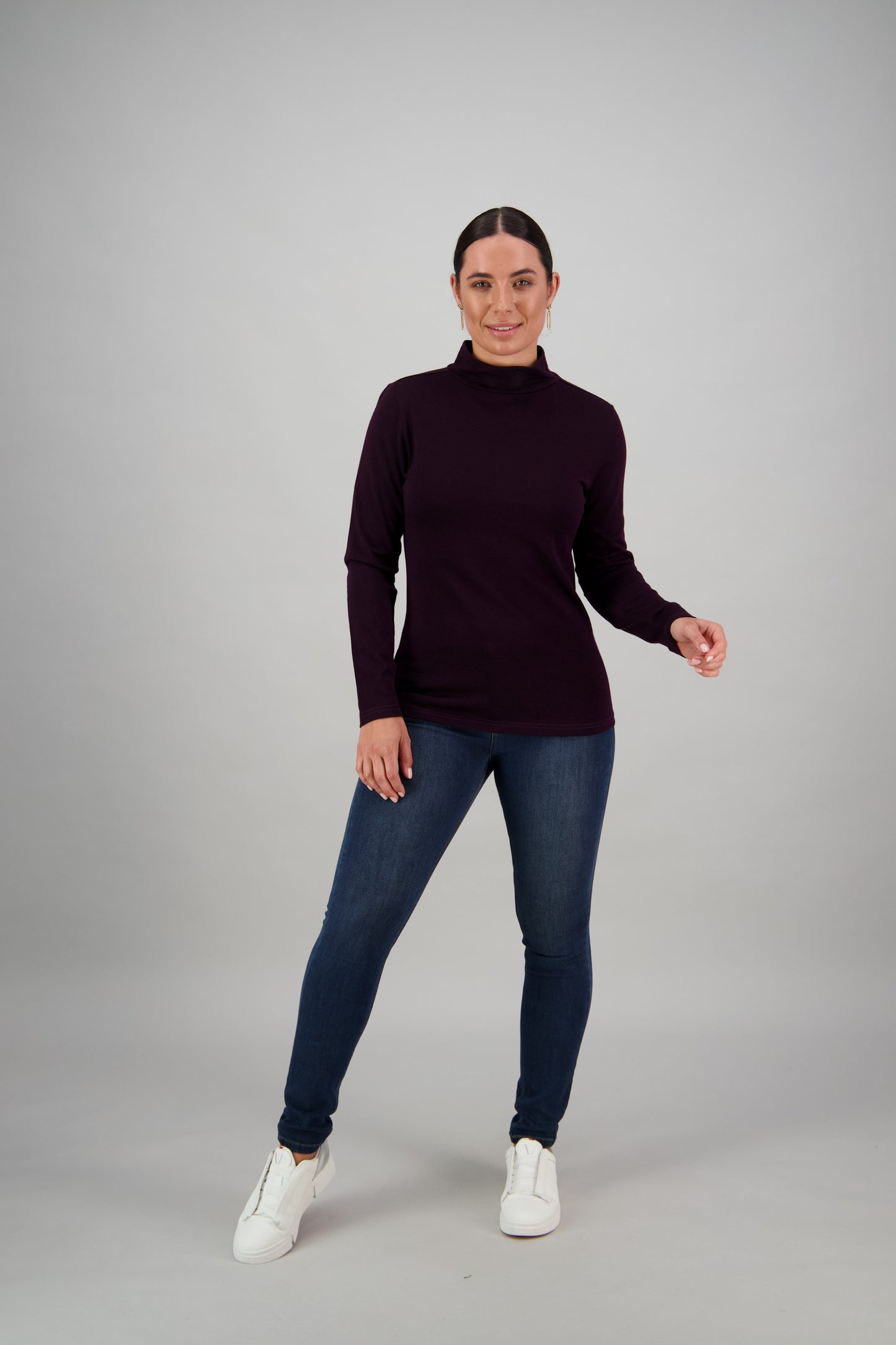 Vassalli Merino High Neck Top for women in Mulberry