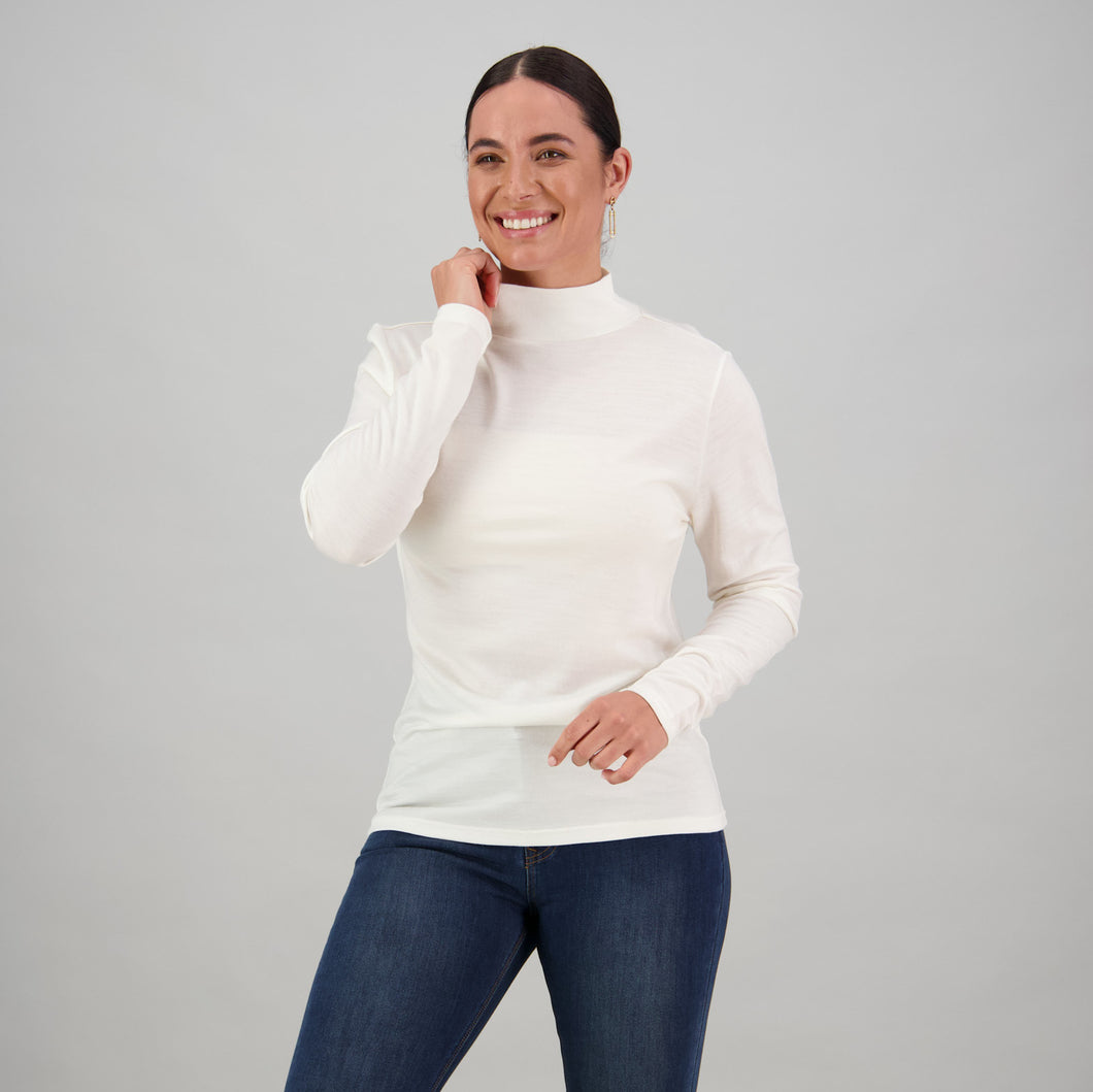 Vassalli Merino High Neck Top for women in Winter White