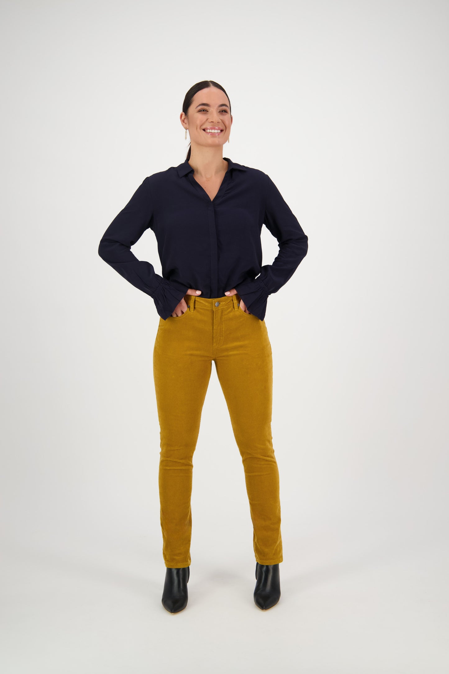 Vassalli's Narrow leg Pinwale Cord Pants for women in Mustard