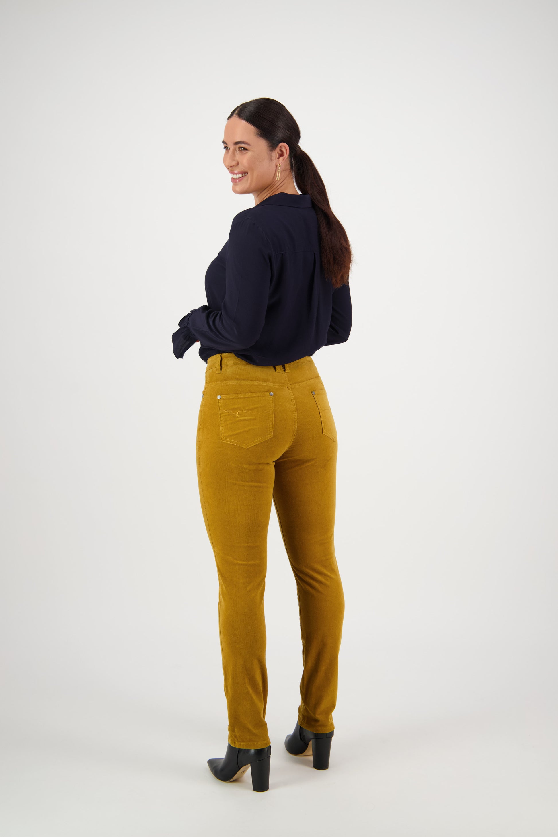 Vassalli's Narrow leg Pinwale Cord Pants for women in Mustard