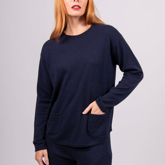 Bridge and Lord's Roll Trim Relaxed Pullover in Navy