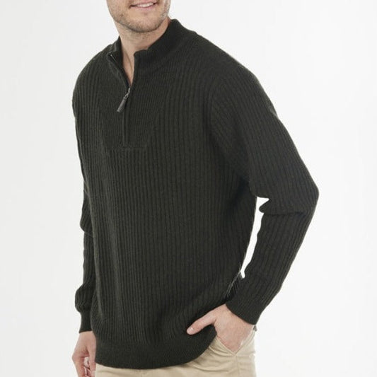 Men's 1/4 Zip Jumper in Green - Bridge and Lord.