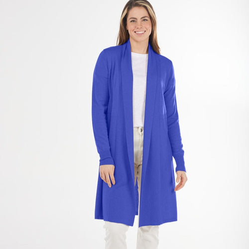 Bridge and Lord Long Cardigan in Merino and Cashmere - bright blue.