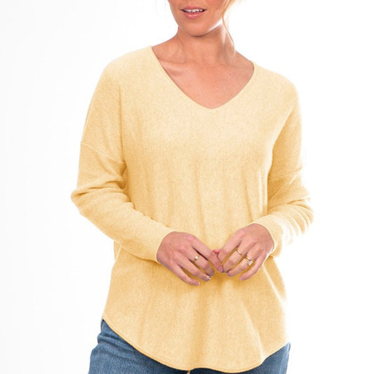 Bridge and Lord women's Cashmere Vee Pullover in daffodil