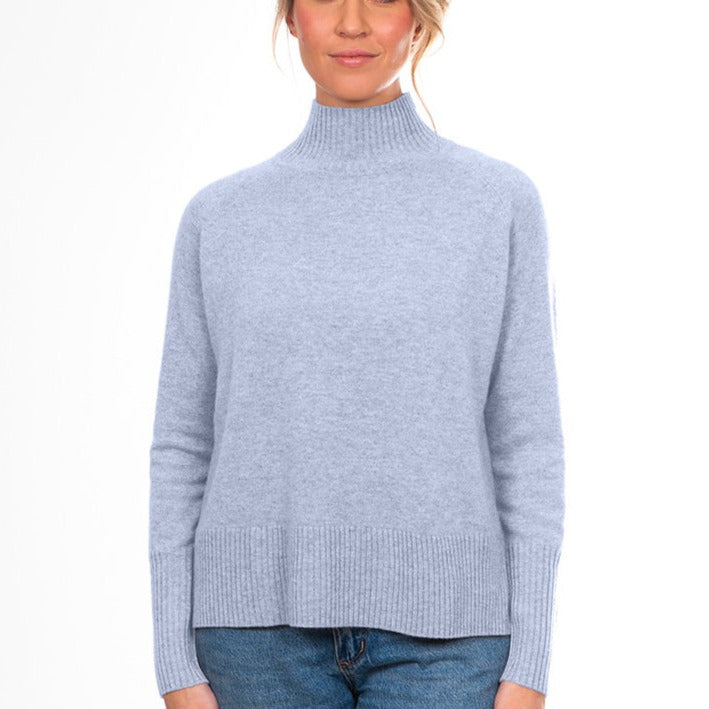 Bridge and Lord women's Cashmere Raglan high neck pullover in denim