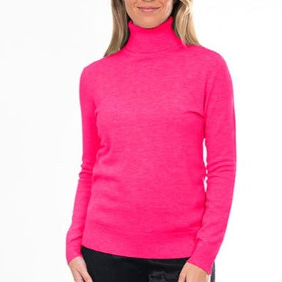 Bridge and Lord's women's roll neck top or jumper, in chateau rose.