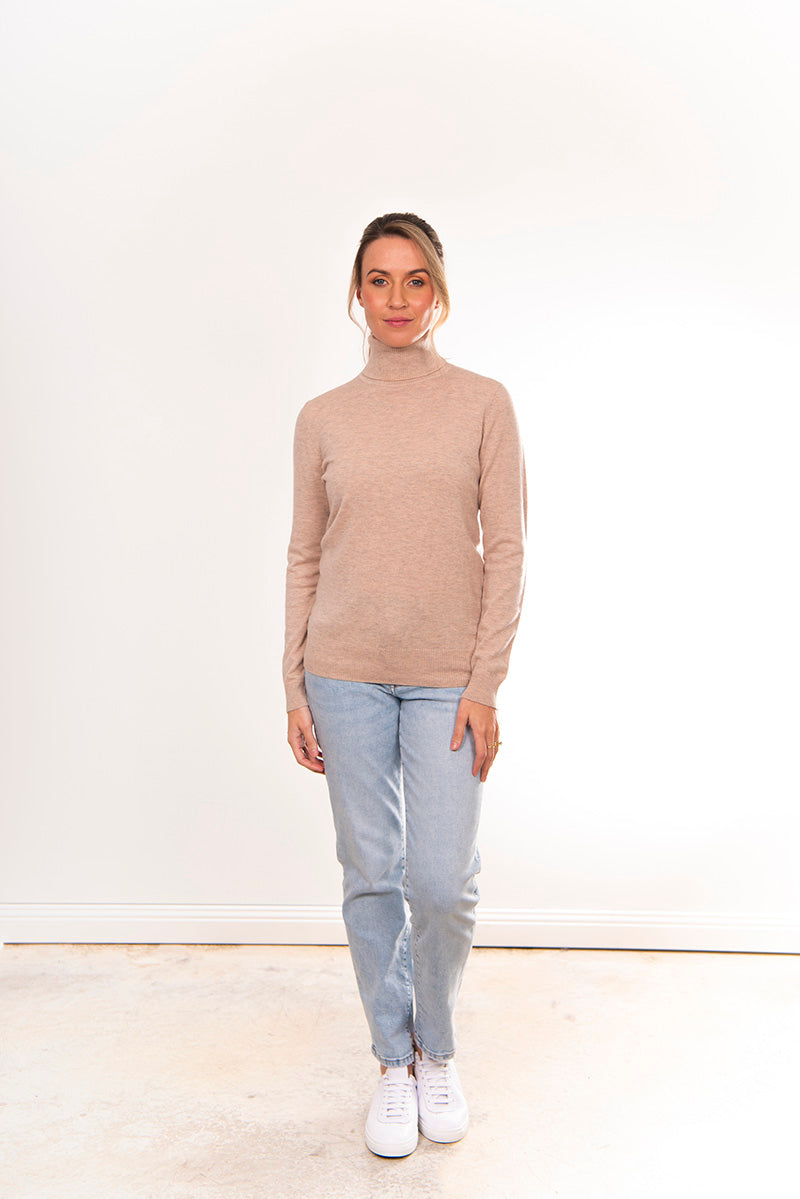 Bridge and Lord's women's roll neck top or jumper, in stone