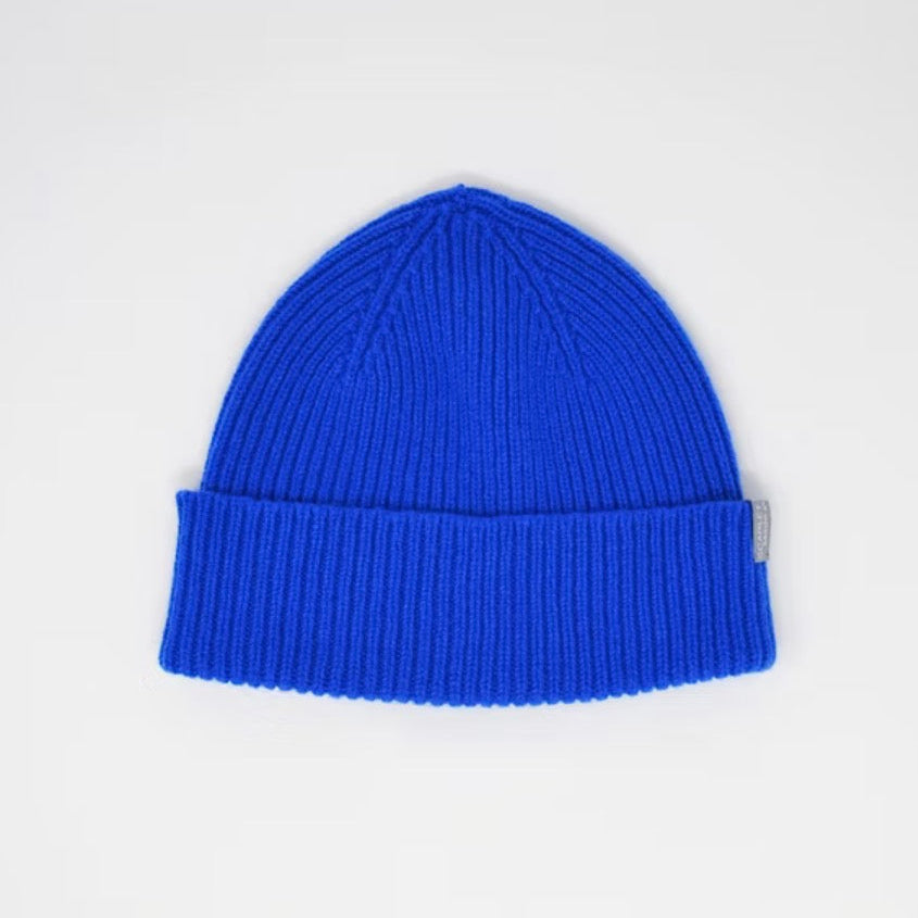 Blue beanie ribber unisex. Merino wool. Scottish knitwear