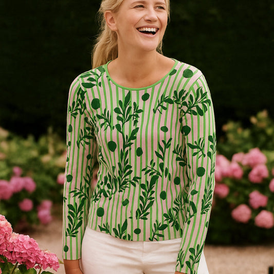 Mansted Panama Top in Green with pink.