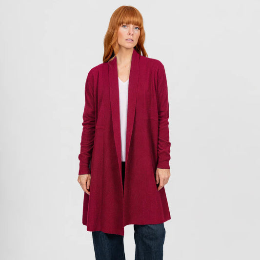 Woman wearing the Bridge and Lord Edge to Edge Cardigan in Cassis