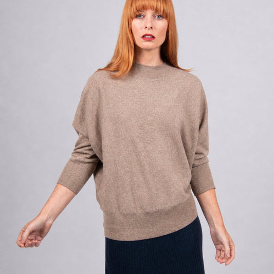Woman wearing the Dolman 3/4 Sleeve Pullover in Cobblestone by Bridge and Lord