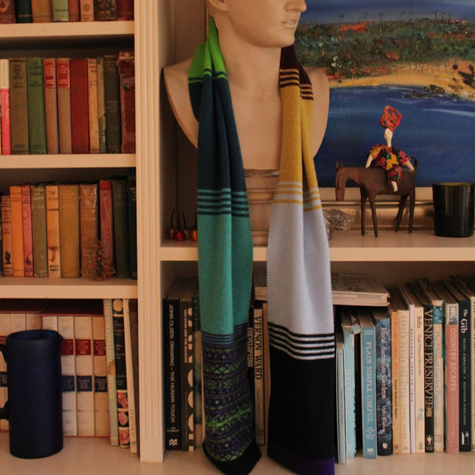 The Alloa Striped Wool Scarf by Eribe in Sirius