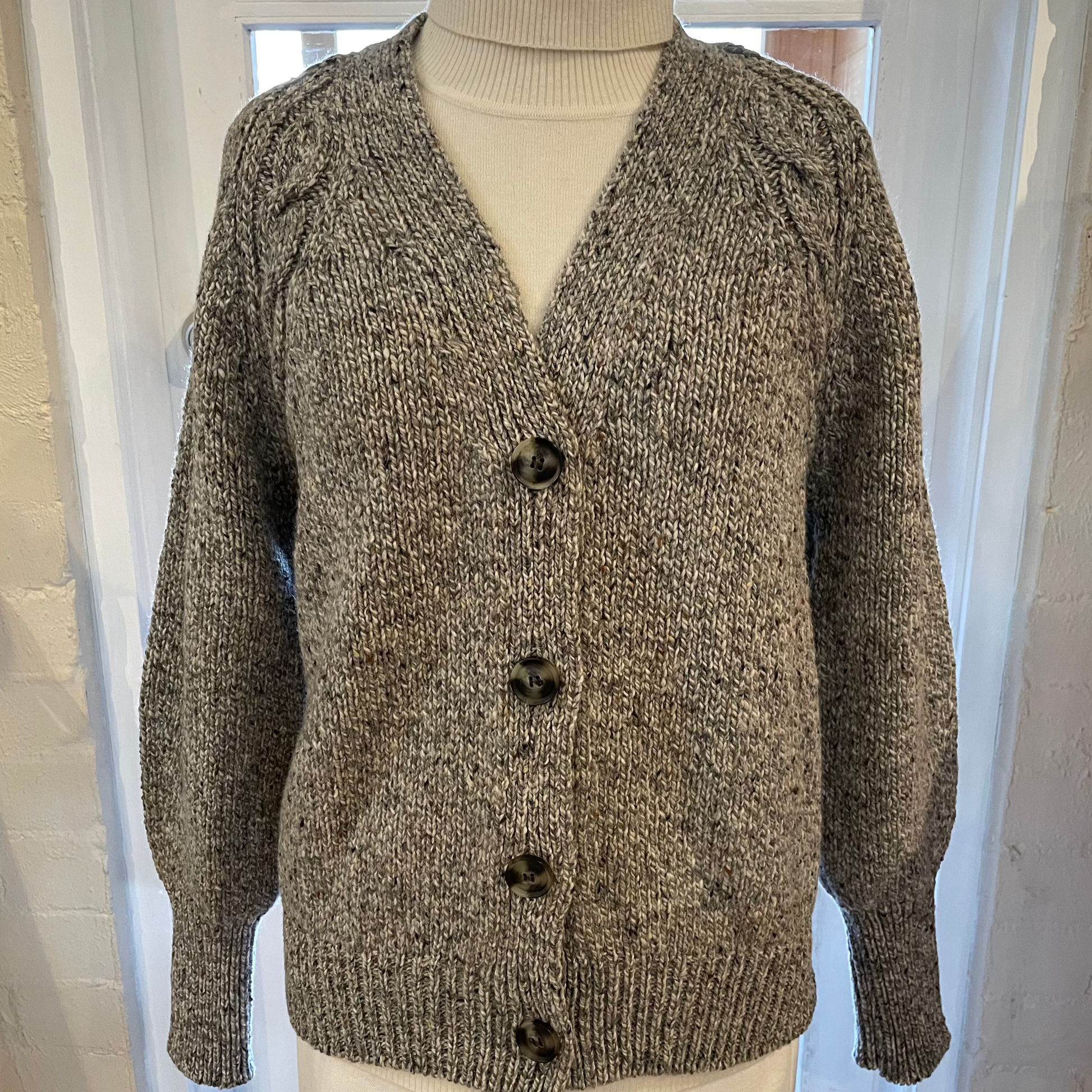 Fisherman Out of Ireland Women's cardigan in Porridge.