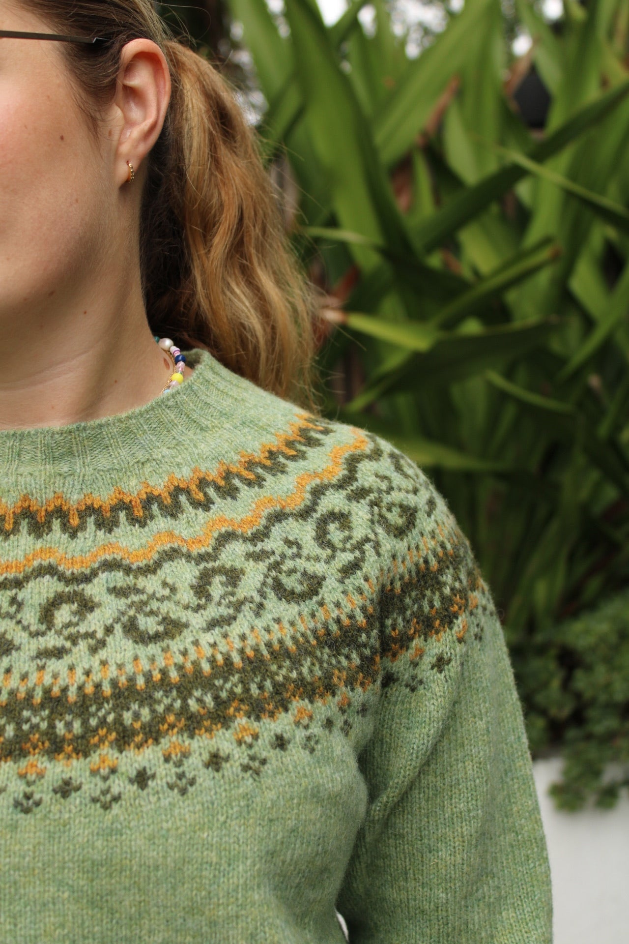 Close up of Fairisle knitted yoke