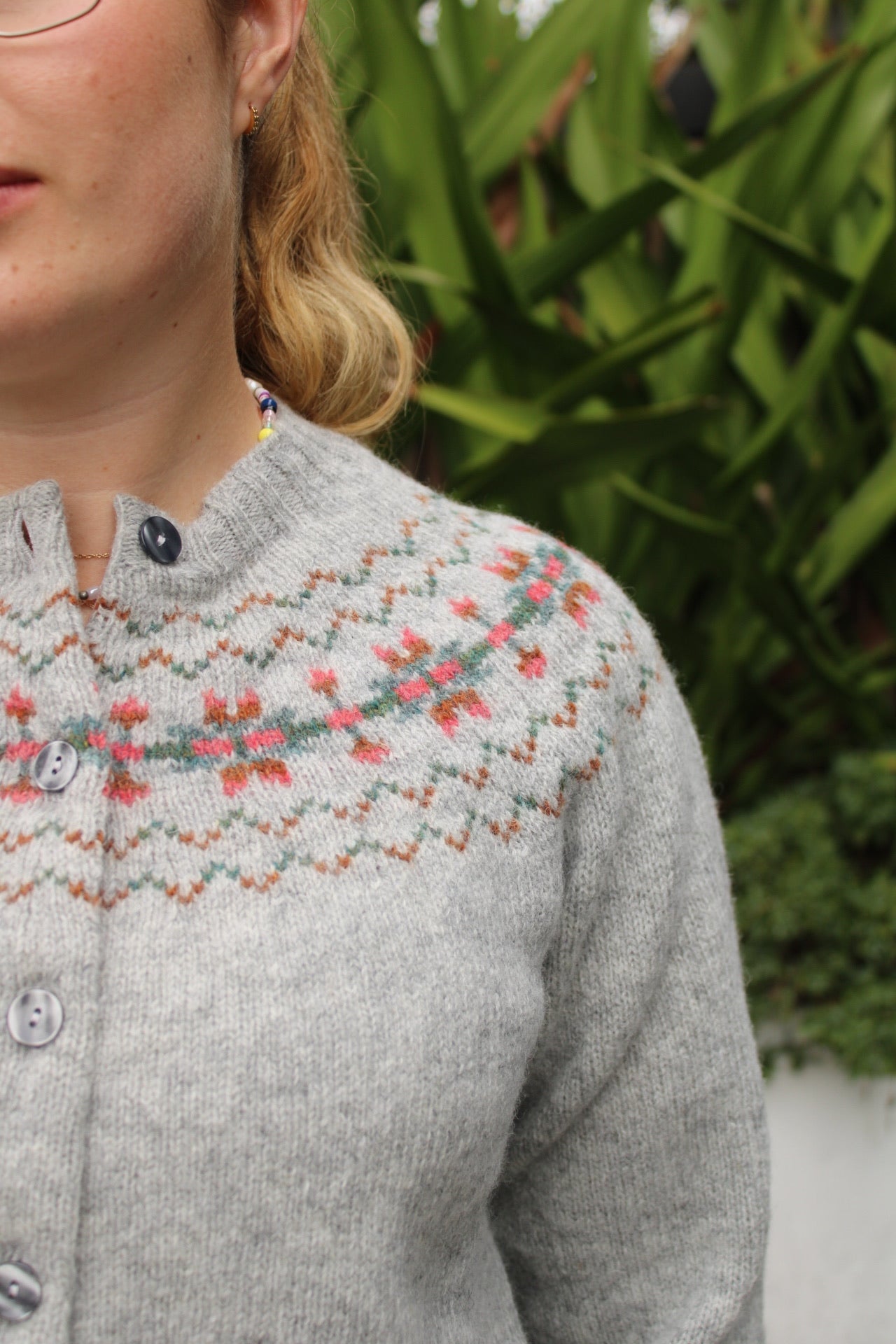 Close up of the knitted Fairisle pattern by Harley