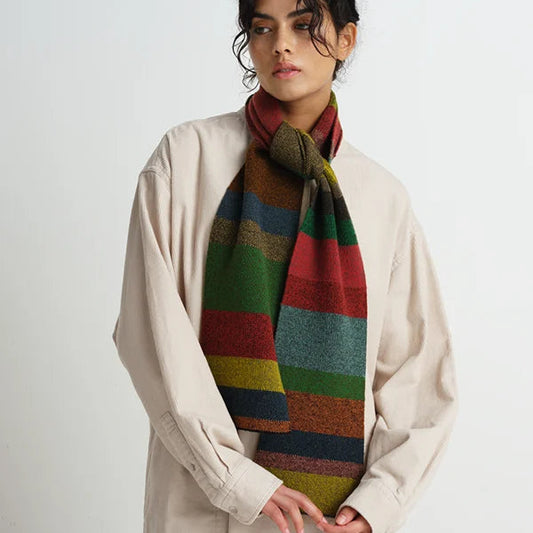 Jo Gordon tweed scarf luxury knitwear, merino wool.