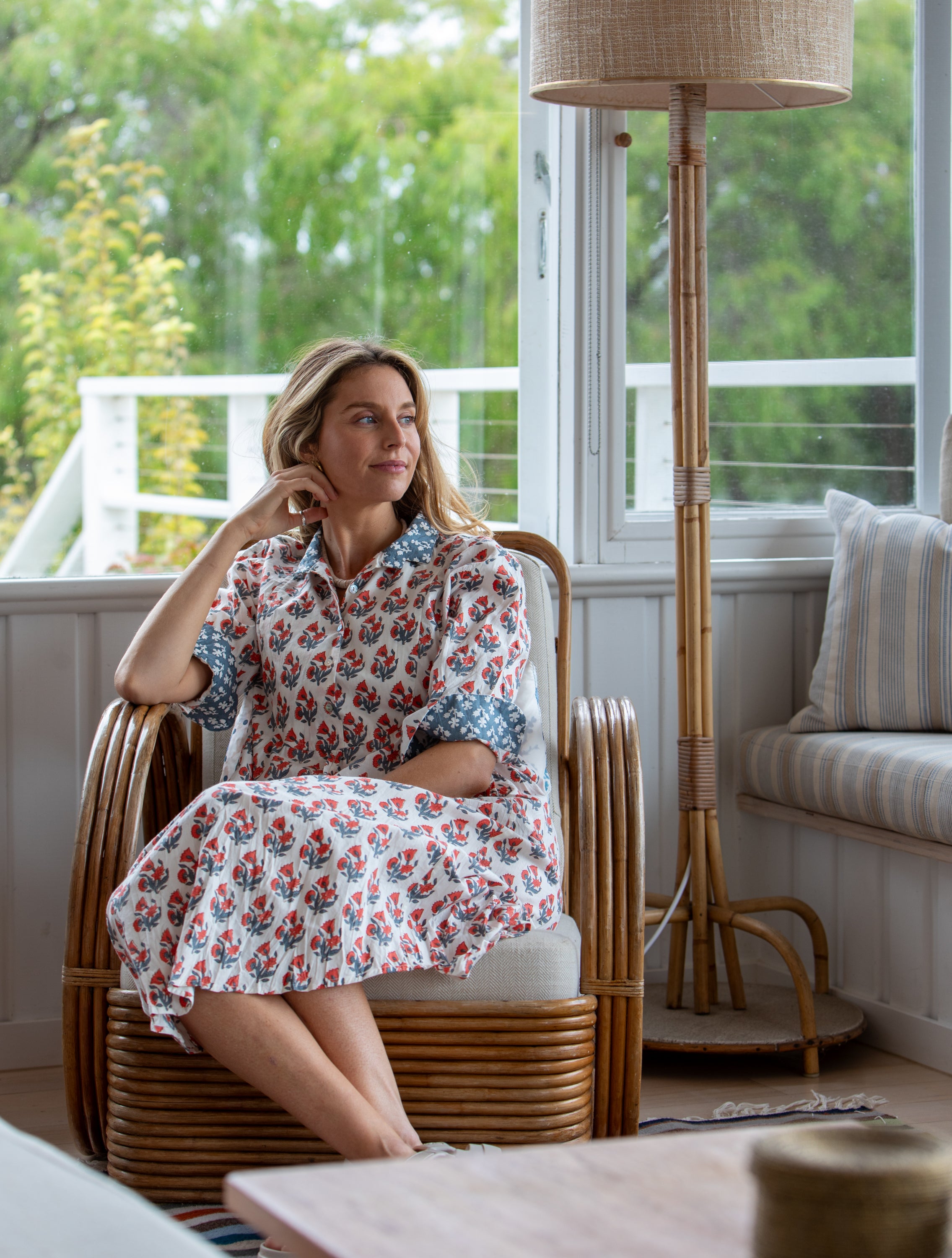 Flower Bunch Shirtdress by Mandalay Designs in cotton - Tomato