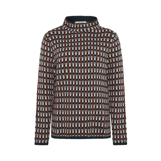 Front of the Eden cotton top by Mansted in Spice check stripe