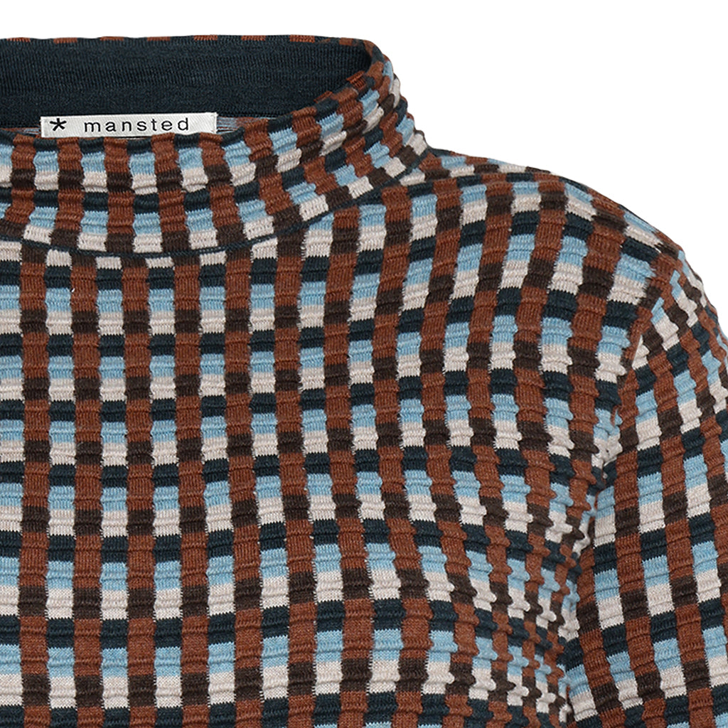 Detail of the Eden cotton top by Mansted in Spice check stripe