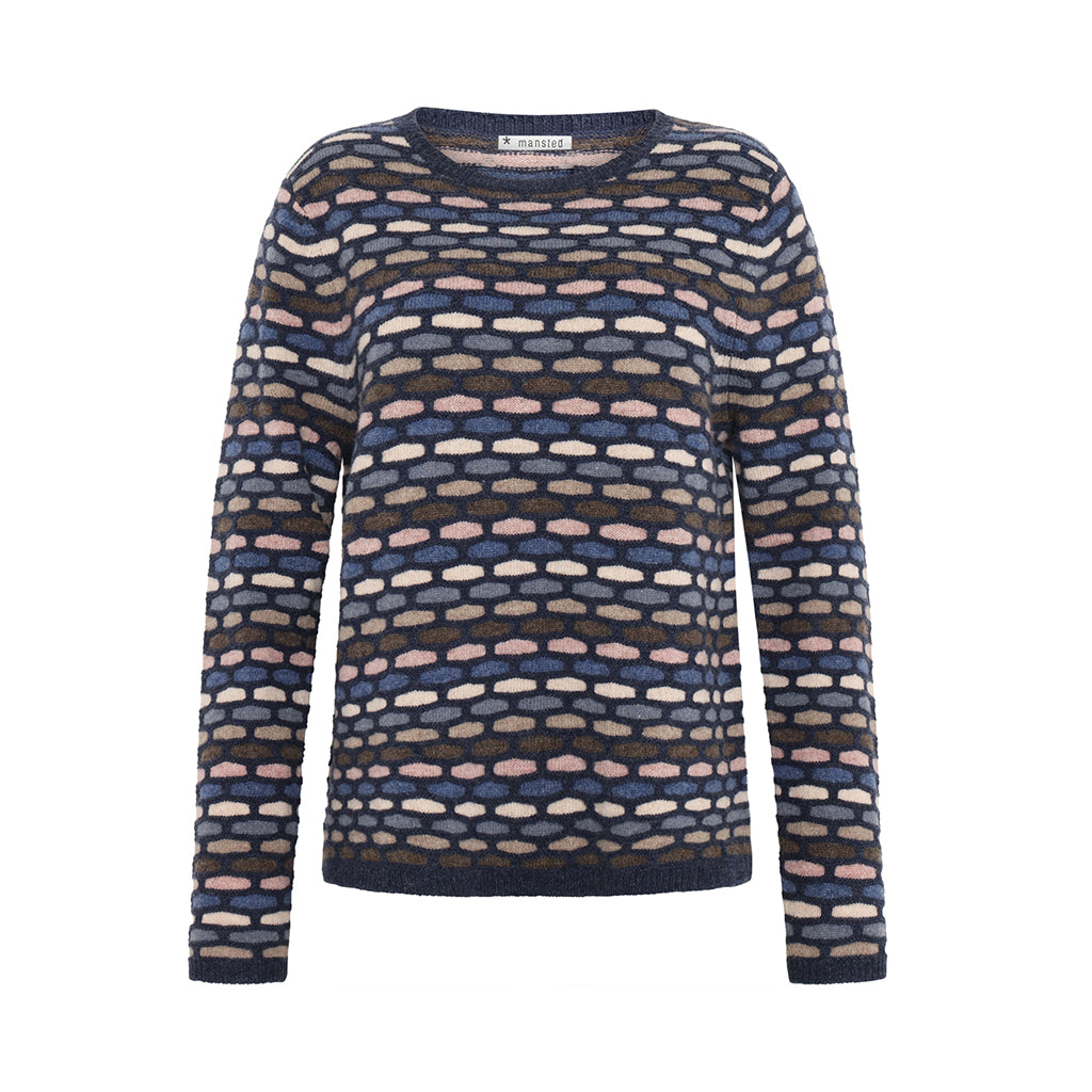 Front of the Britt woollen sweater in Soft Blue by Mansted