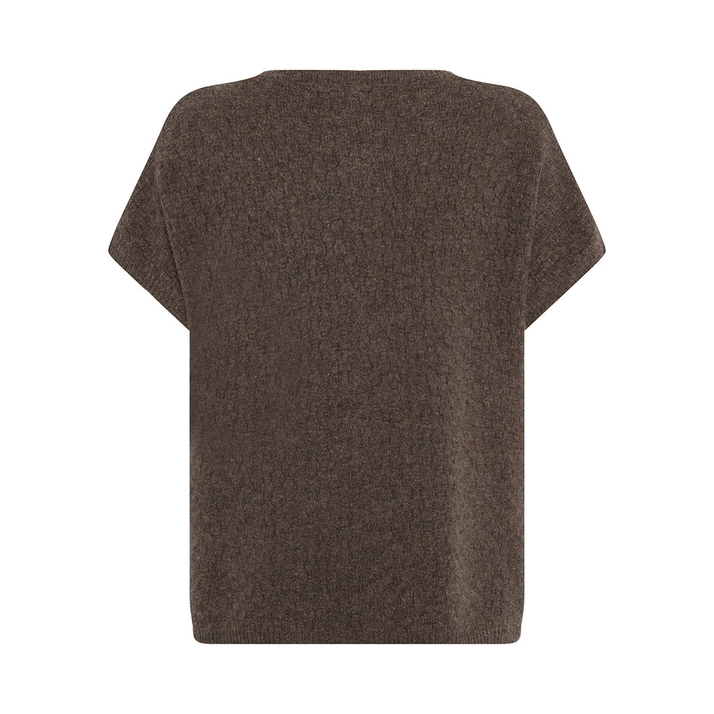 Back of the lambswool Komma knitted vest in Brown by Mansted