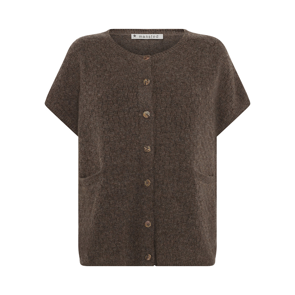 Front of the lambswool Komma knitted vest in Brown by Mansted