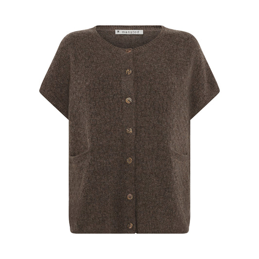 Front of the lambswool Komma knitted vest in Brown by Mansted