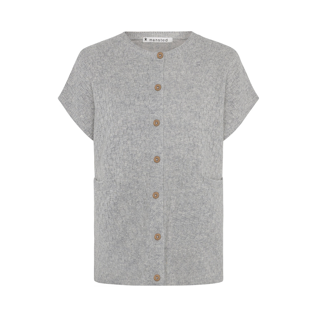 Front of the lambswool Komma knitted vest in grey by Mansted